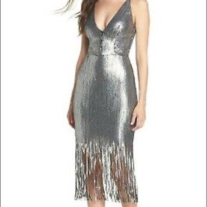 Dress the Population Silver Fringe Sequin Dress